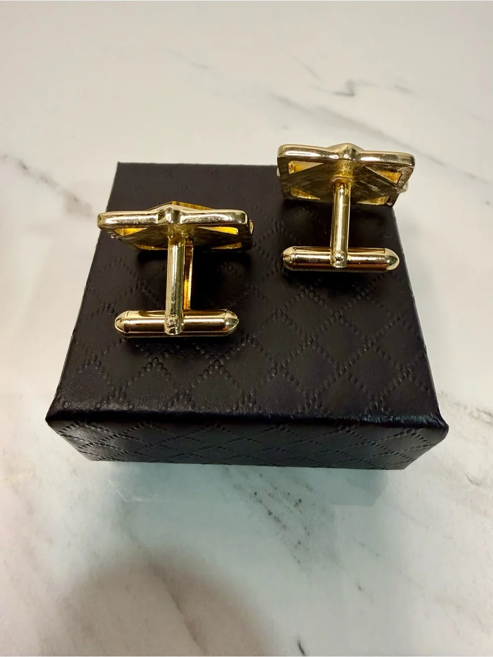 Gold Tone Tiger's Eye Square Cuff Links
